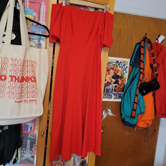 Zara Off-The-Shoulder Red Midi Dress - Picture 2 of 5